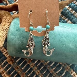 Silver Mermaid Earrings with Turquoise Accents